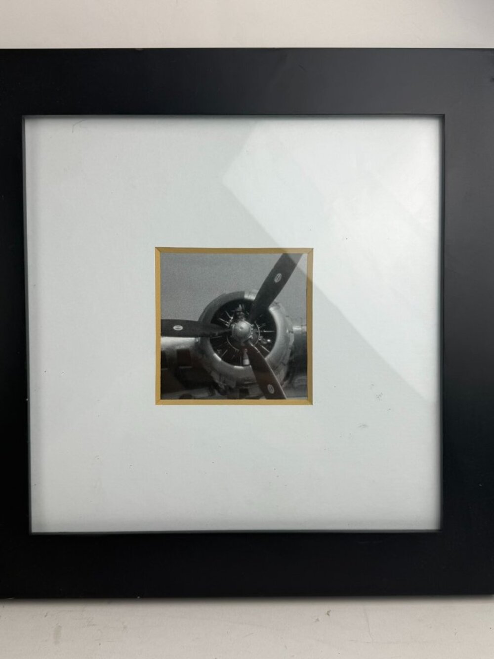 Vintage Airplane Propeller Radial Engine Framed Photo Matted Wall Art 12" x 12"